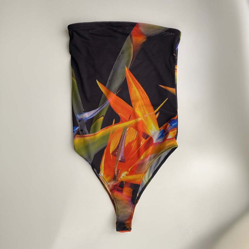 Zara Tropical Mesh Strapless Bodysuit